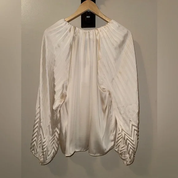 Jason Wu NWT Tie Neck Pleated Ivory Blouse,Size-XL(14) - Picture 3 of 13
